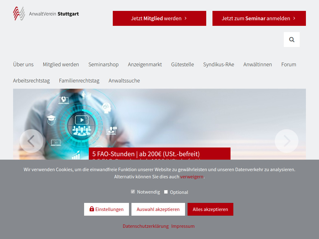 Website von AnwaltVerein Stuttgart e.V. in Stuttgart