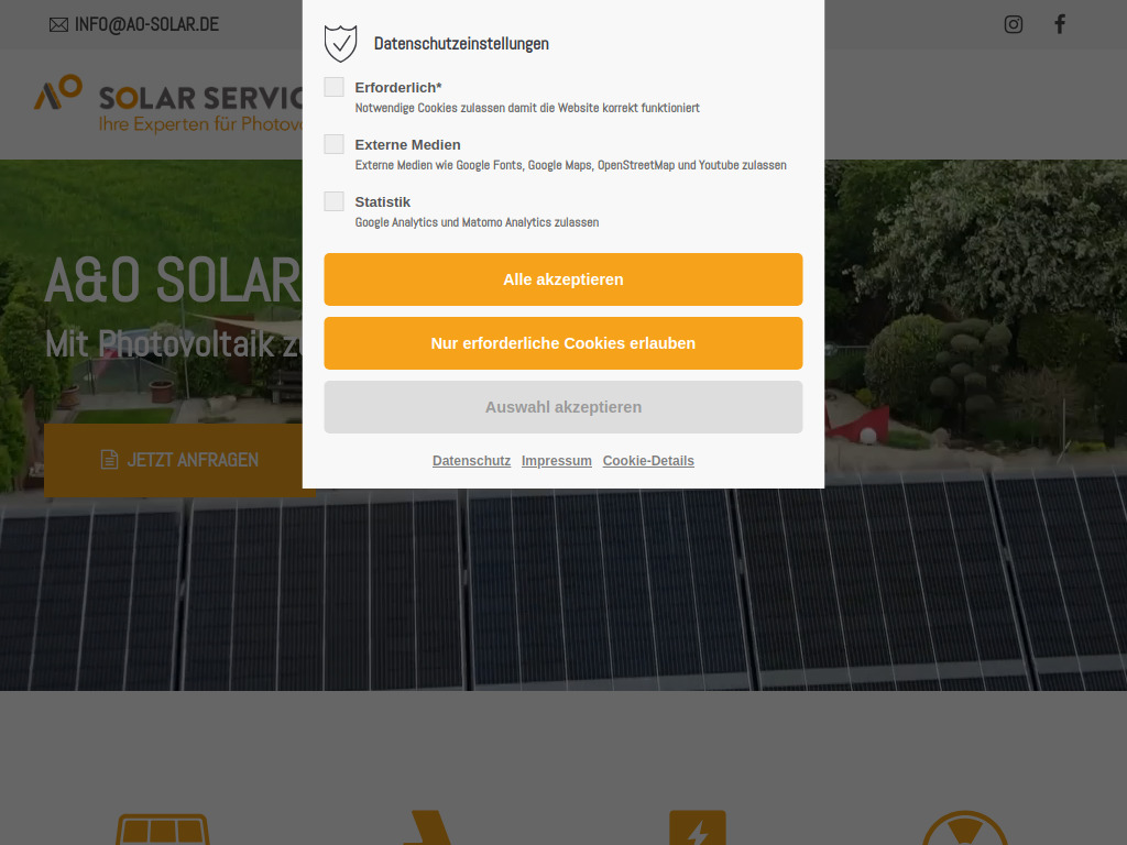 Website von A&O Solar Services GmbH in Ahlen
