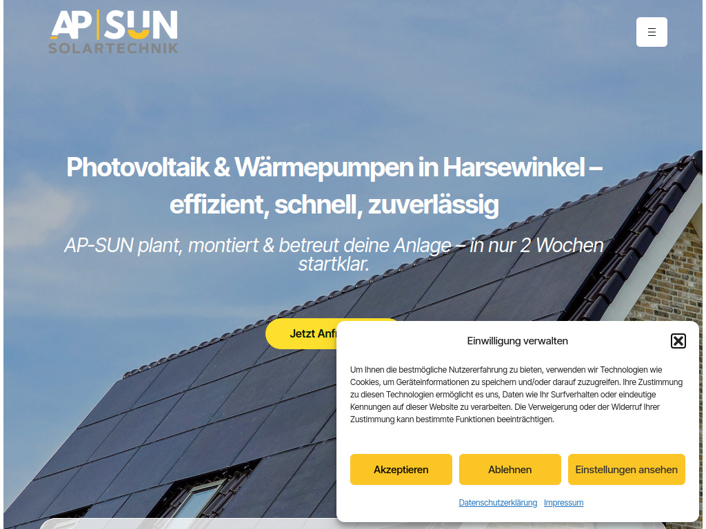 Website von AP Sun GmbH in Harsewinkel