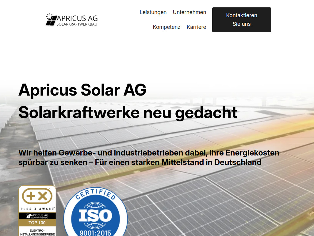 Website von Apricus Solar Aktiengesellschaft in Dortmund