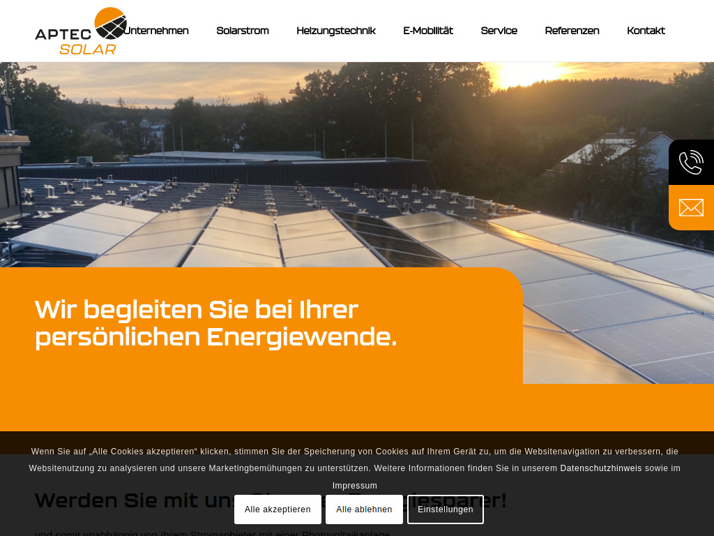 Website von APTEC Solar GmbH in Thannhausen
