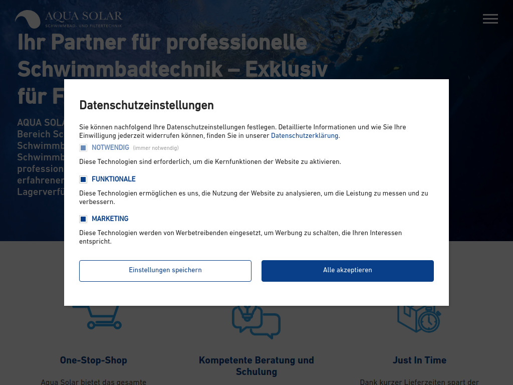 Website von Aqua Solar AG in Büsserach