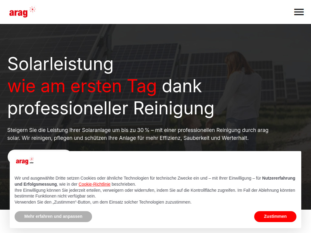 Website von arag Gebäudereinigungs AG in Liebefeld