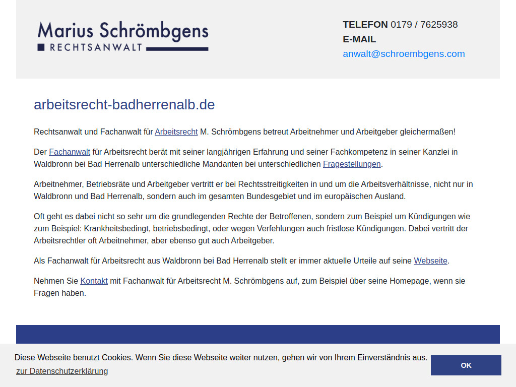 Website von Rechtsanwalt Marius Schrömbgens in Waldbronn