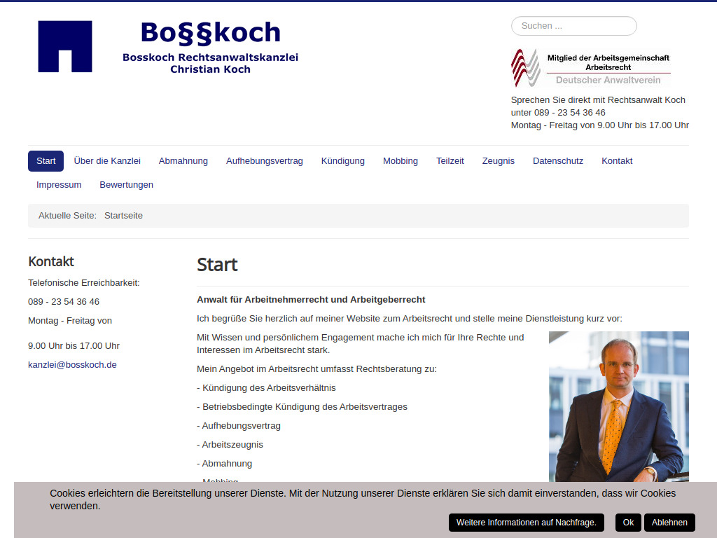 Website von Bosskoch Rechtsanwalt Christian Koch in München