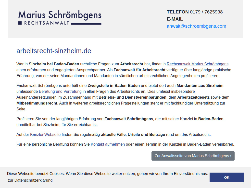 Website von Rechtsanwalt Marius Schrömbgens in Waldbronn