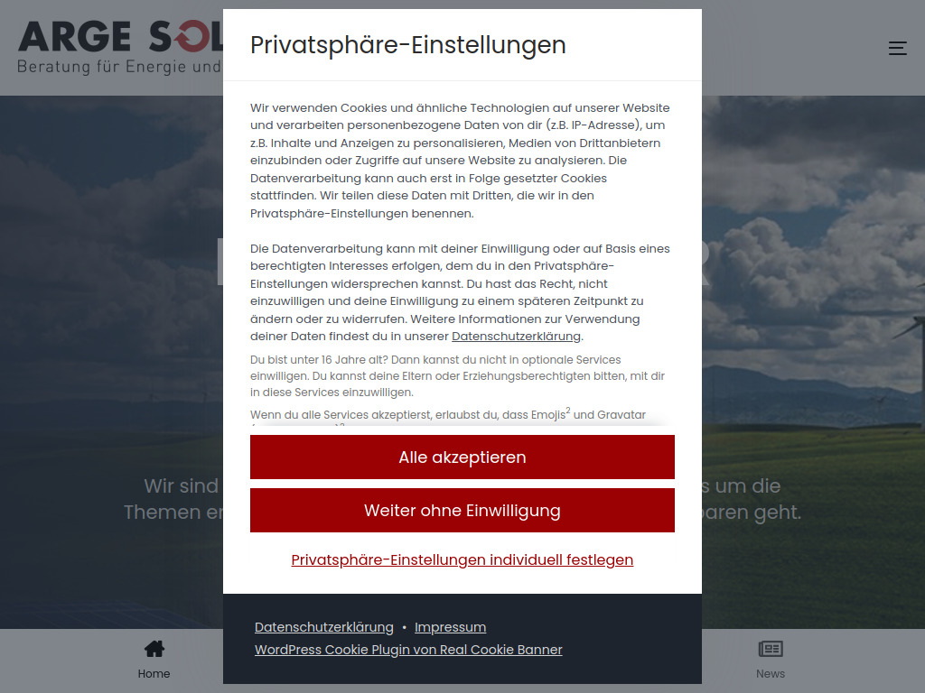 Website von ARGE SOLAR e.V.