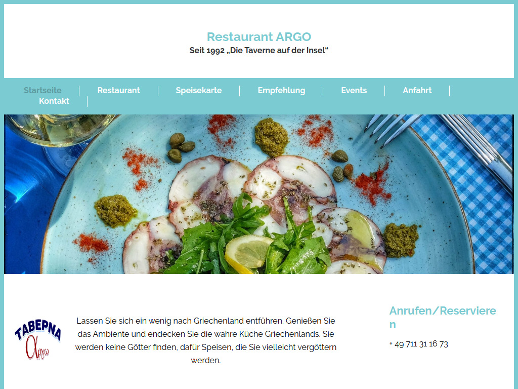 Website von Restaurant ARGO in Esslingen