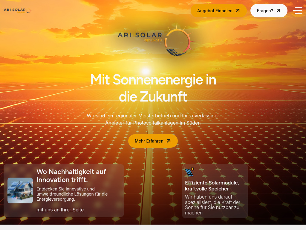 Website von ARI SOLAR in Geislingen