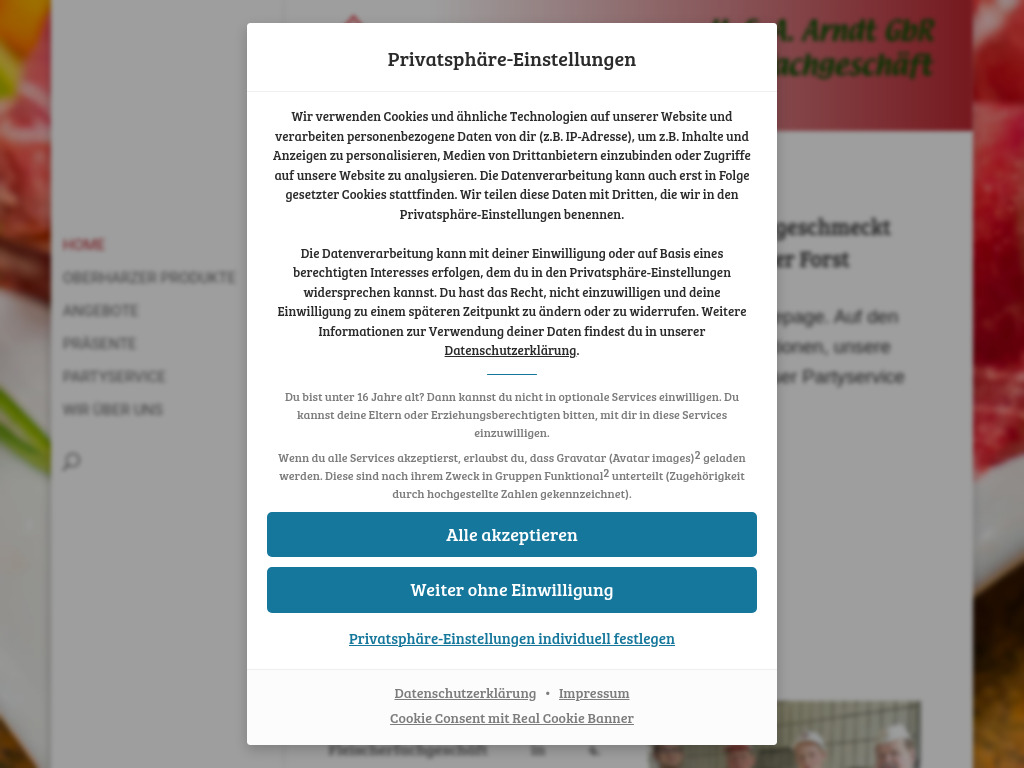 Website von Fleischerei H & A Arndt GbR in Bergstadt Lautenthal