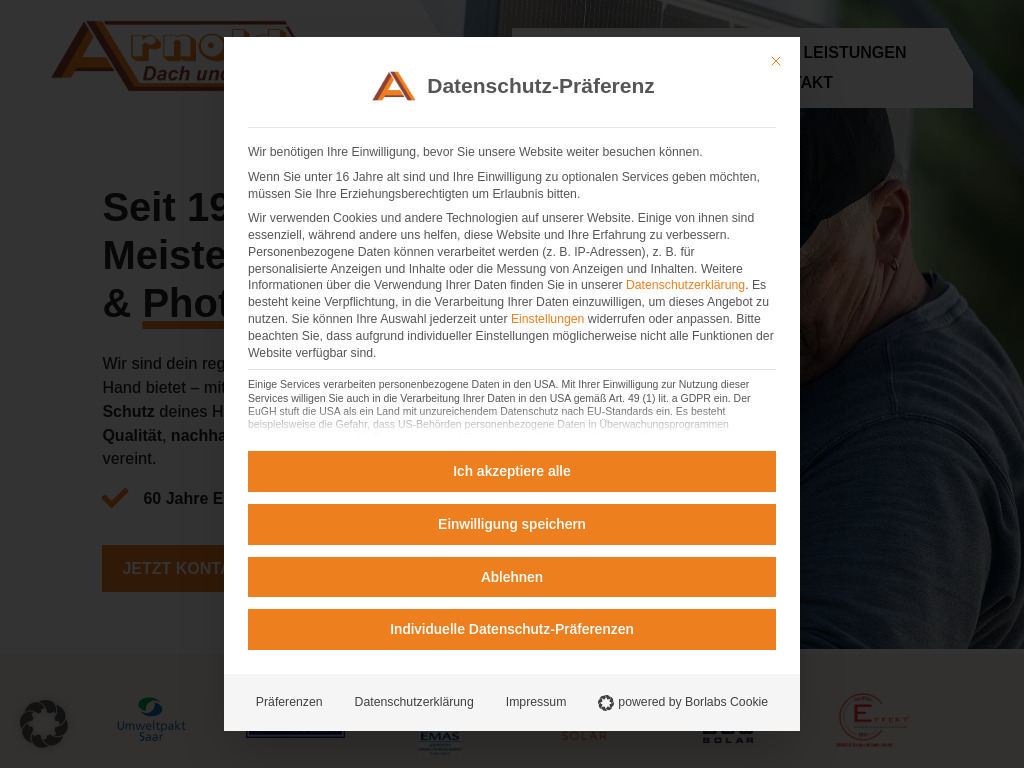 Website von ARNOLD Dach und Solar GmbH in Schmelz