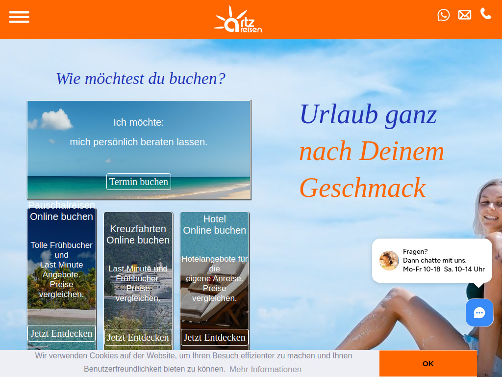 Website von artz-reisen.de in Kamp-Lintfort