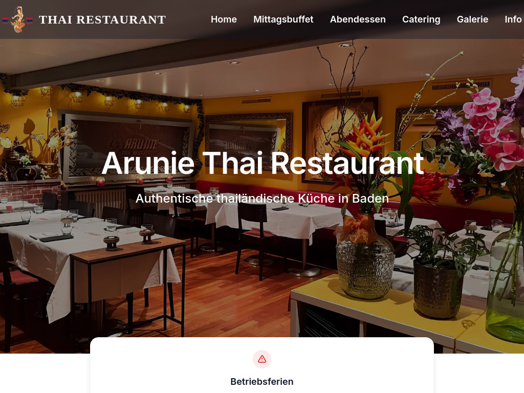 Website von Arunie Thai Restaurant in Baden