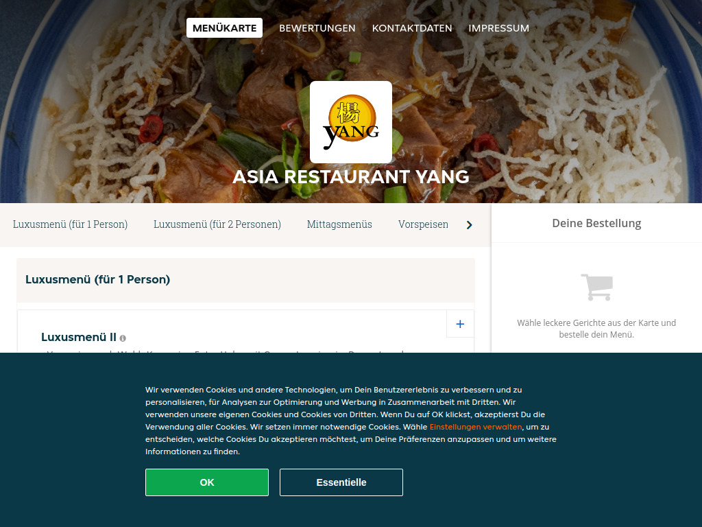 Website von Asia Restaurant Yang - Essen online bestellen in Wien in Wien