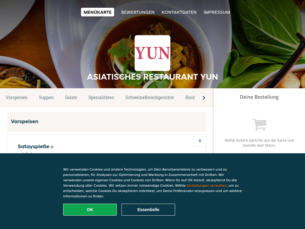Website von Asiatisches Restaurant Yun - Essen online bestellen in Wien in Wien