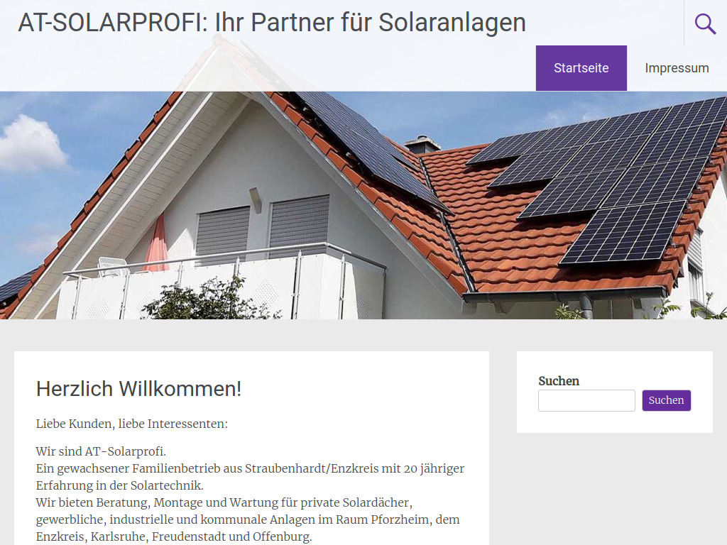 Website von AT Solarprofi GmbH in Straubenhardt-Feldrennach