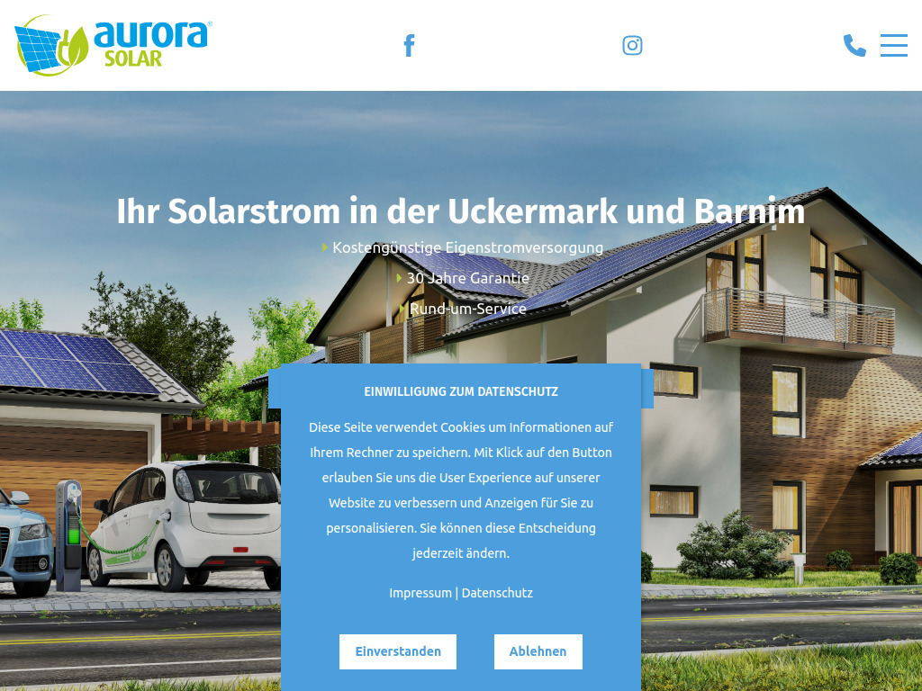 Website von auroraSolar GmbH in Angermünde