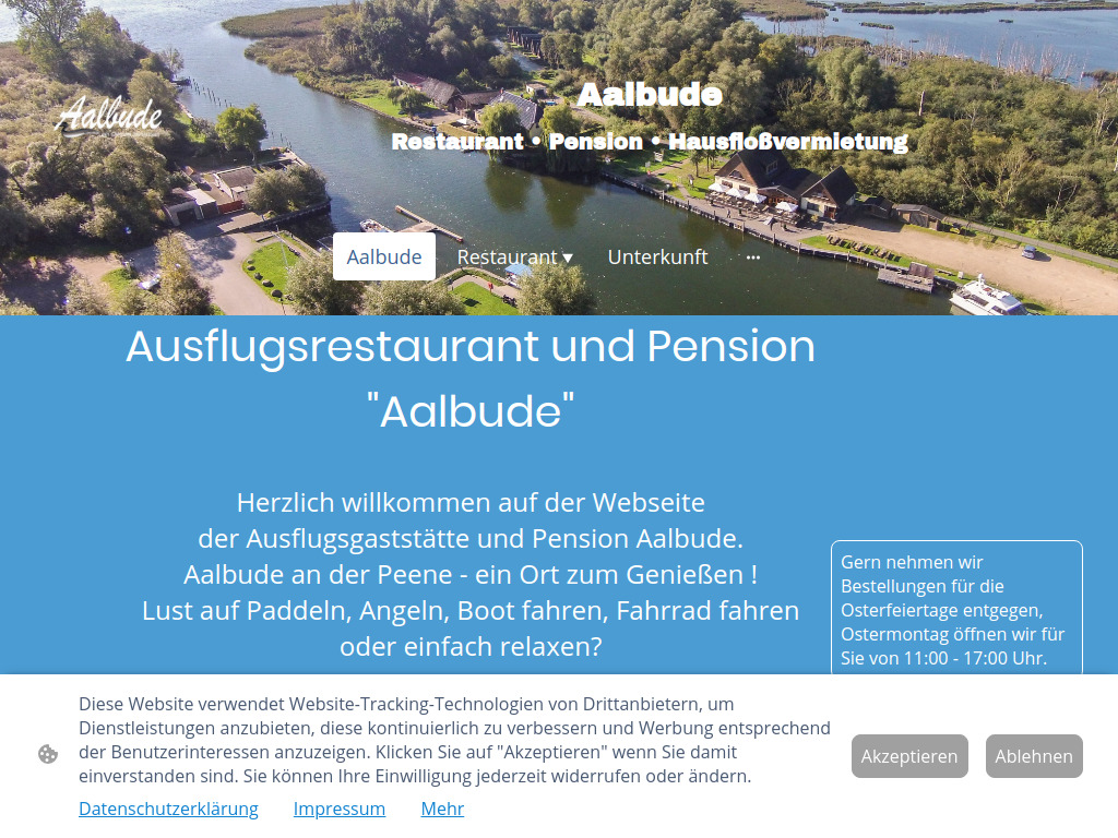 Website von Gaststätte und Pension Aalbude in Dargun