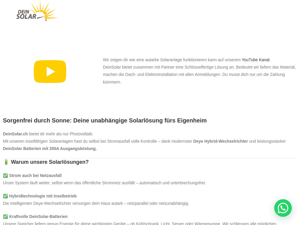 Website von DeinSolar – optinno GmbH in Schwarzsee