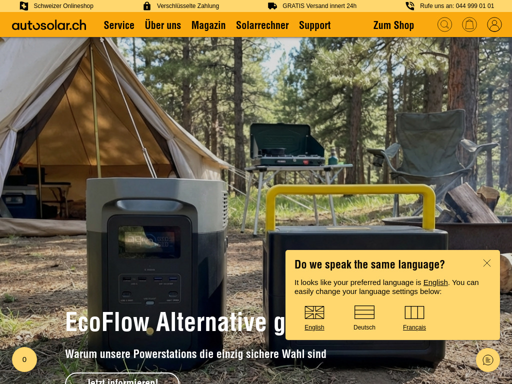 Website von AutoSolar AG in Oetwil am See