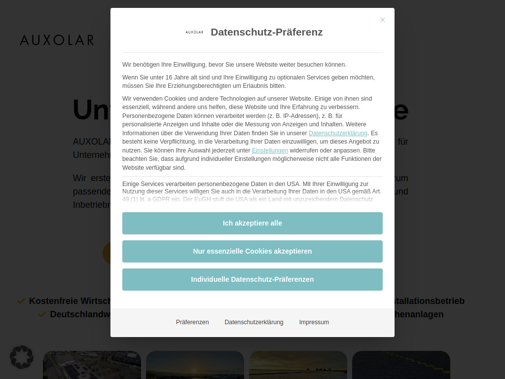 Website von AUXOLAR