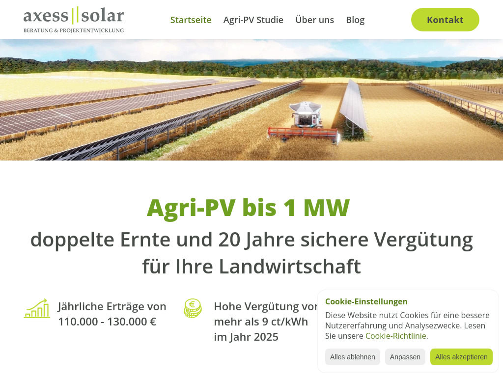 Website von axess solar GmbH in Sinzing