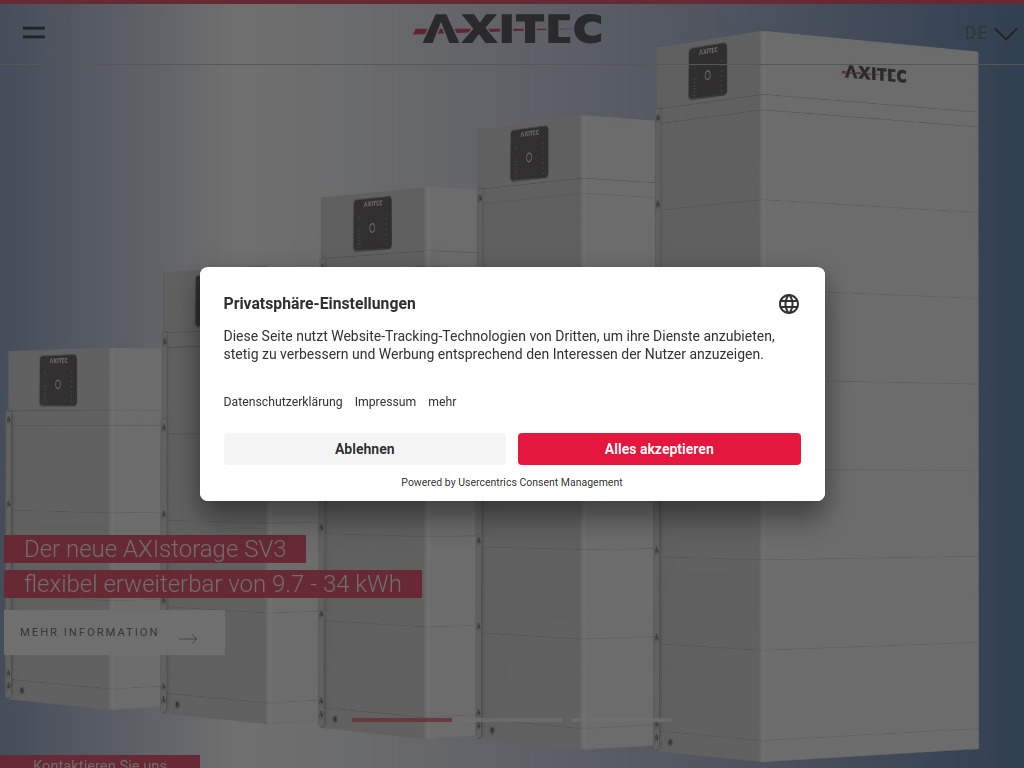 Website von AXITEC Energy GmbH & Co. KG in Böblingen