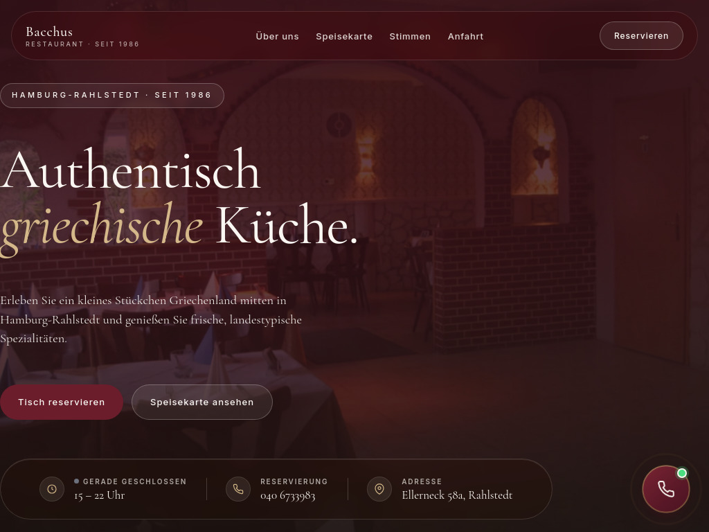 Website von Restaurant Bacchus – Griechische Spezialitäten in Hamburg-Rahlstedt