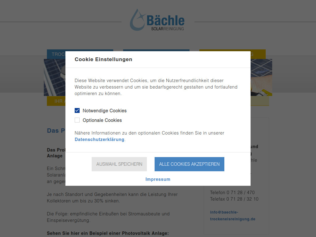 Website von Bächle Transport und Industriereinigung in Sonnenbühl-Undingen