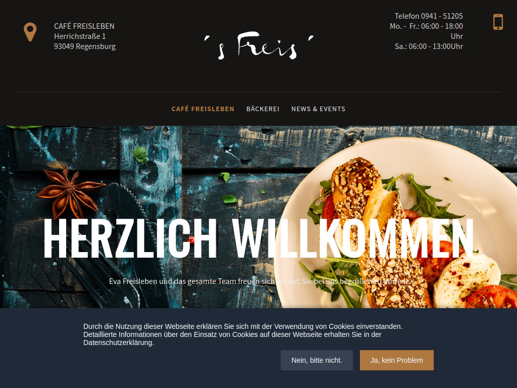 Website von Café Bäckerei Freisleben in Regensburg