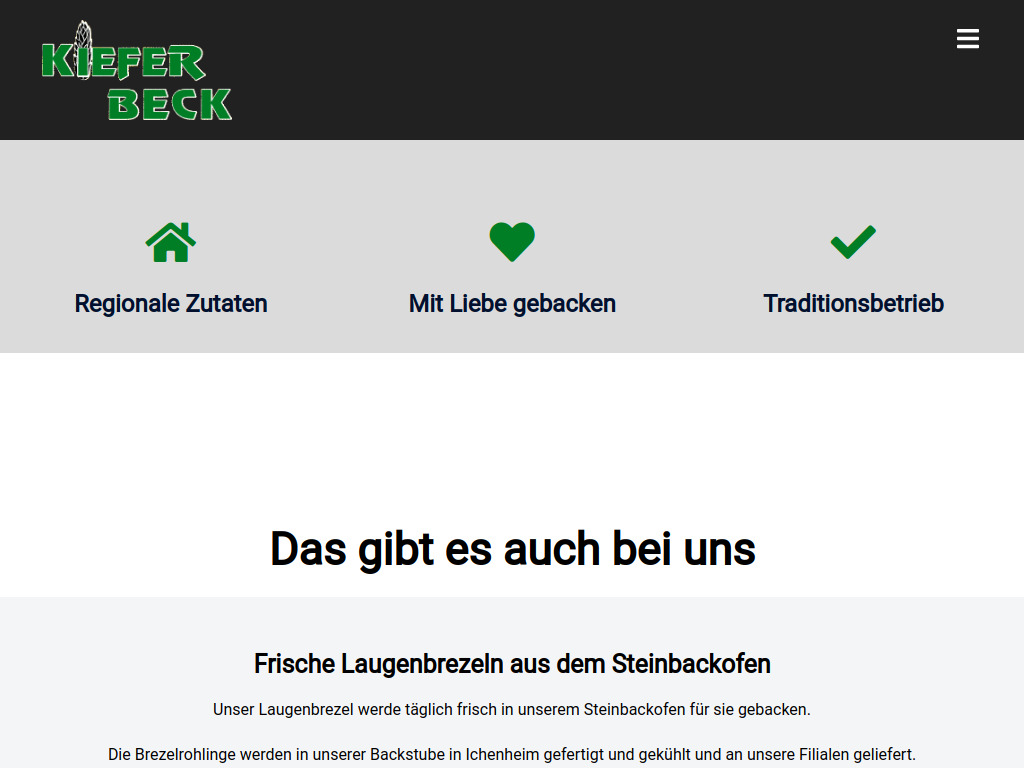 Website von Bäckerei Kiefer in Neuried