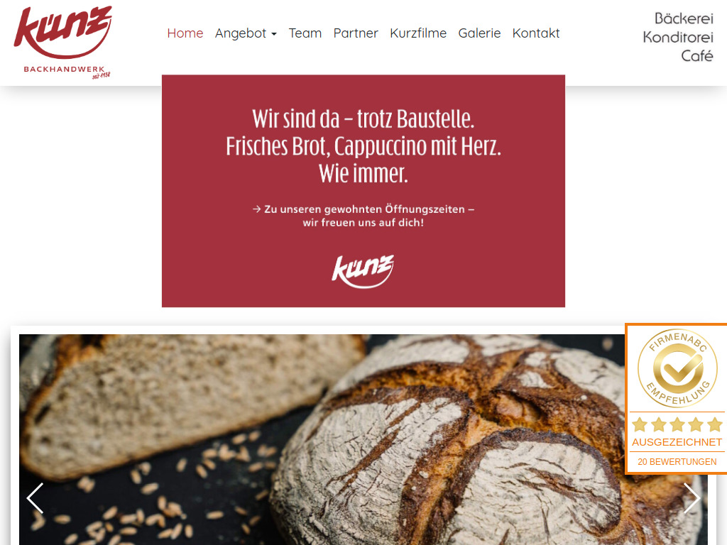 Website von Künz BackHandwerk GmbH in Andelsbuch