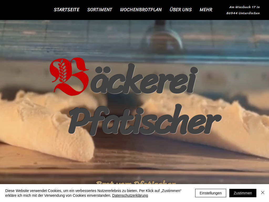 Website von Bäckerei Pfatischer in Unterdießen
