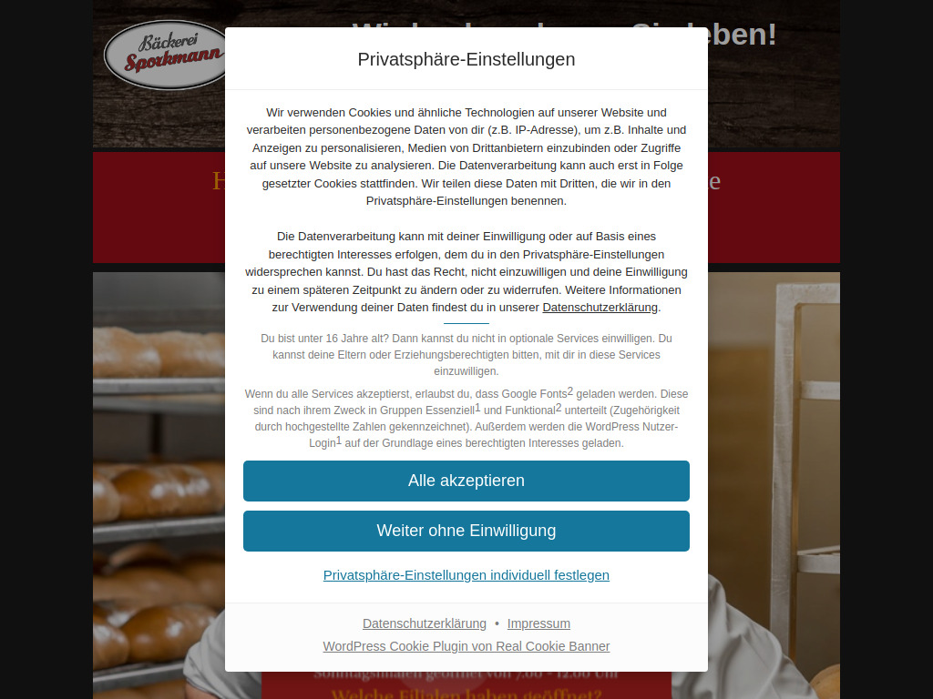 Website von Bäckerei Sporkmann GmbH & Co. KG in Bottrop