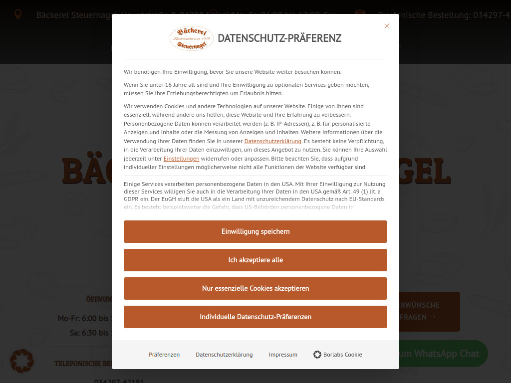 Website von Bäckerei Steuernagel in Leipzig