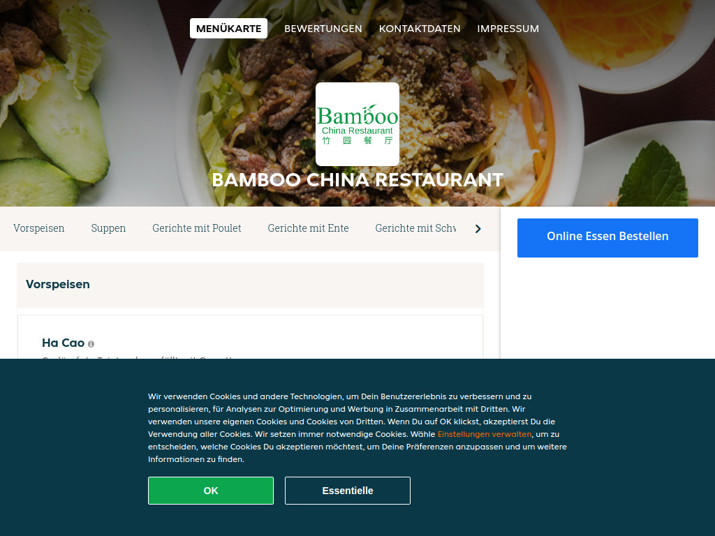 Website von Bamboo China Restaurant - Essen online bestellen in Interlaken in Interlaken