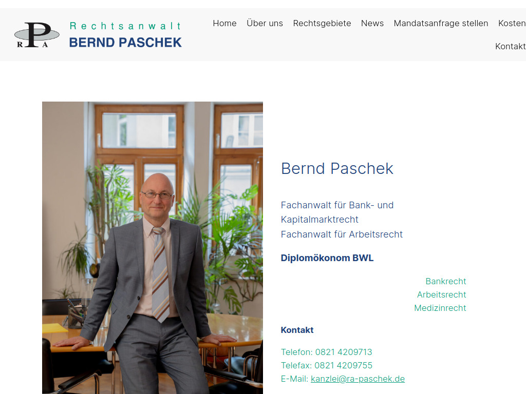 Website von Rechtsanwalt Bernd Paschek in Augsburg