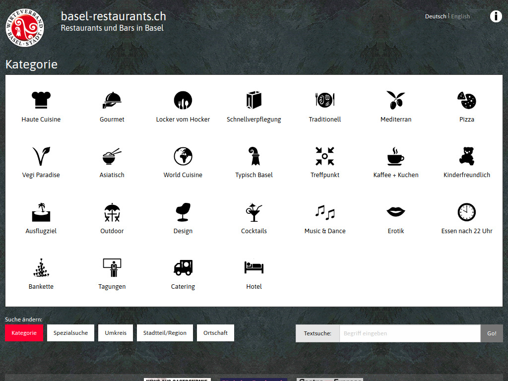 Website von basel-restaurants.ch: Restaurants und Bars in Basel