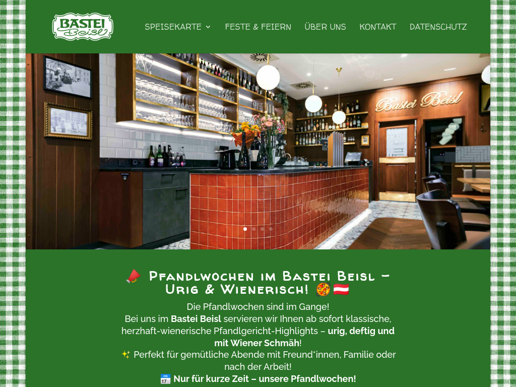 Website von Bastei Beisl in Wien