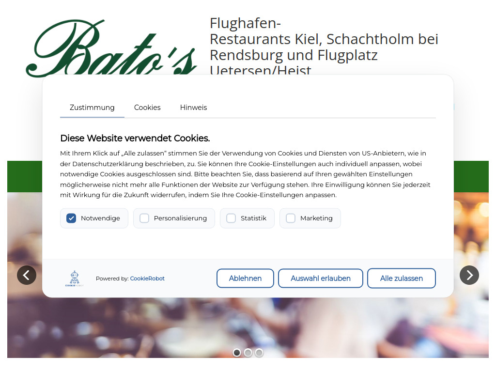 Website von batos-flughafen-restaurants.de in Heist