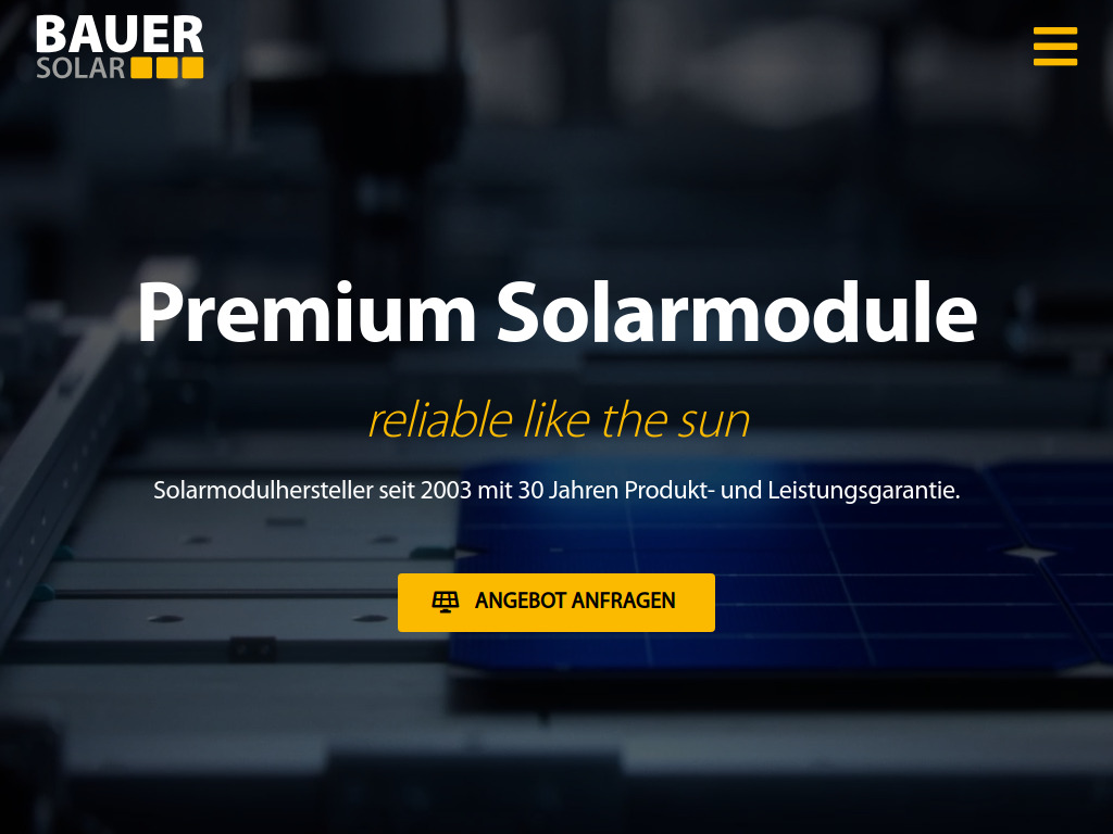 Website von BAUER Solar GmbH in Selzen