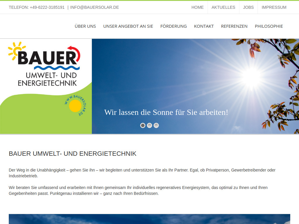 Website von Bauer Umwelt- und Energietechnik in Wiesloch