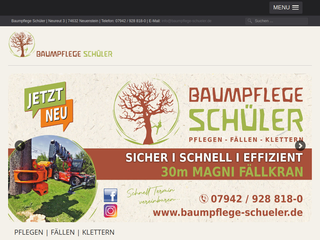 Website von Baumpflege Schüler in Neuenstein
