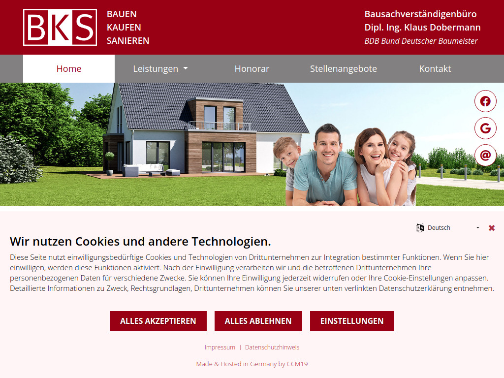 Website von BKS Bausachverständigenbüro Dipl. Ing. Klaus Dobermann in Herne