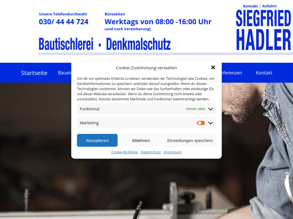 Website von Bautischlerei Denkmalschutz Siegfried Hadler GmbH in Berlin