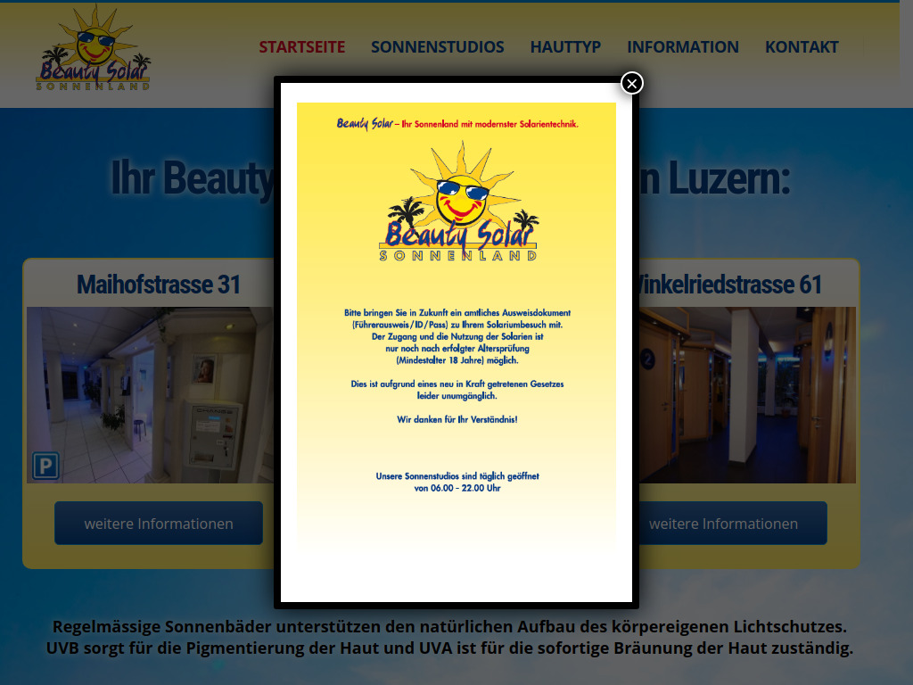 Website von Solarium Luzern