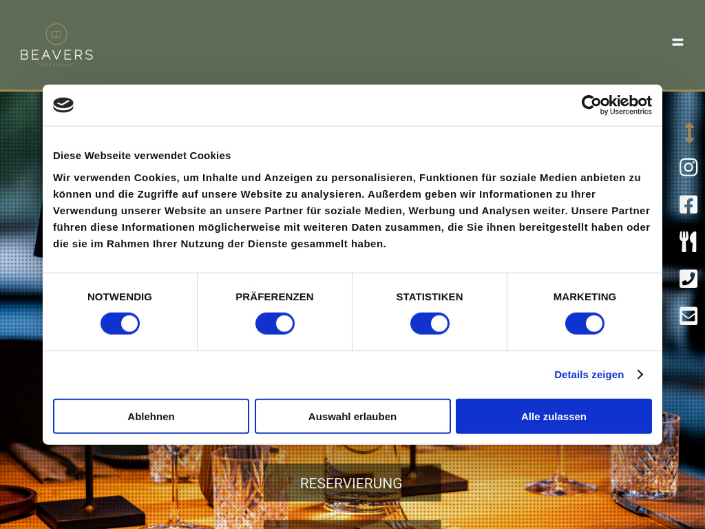 Website von Beavers Restaurant in Winsen Luhe