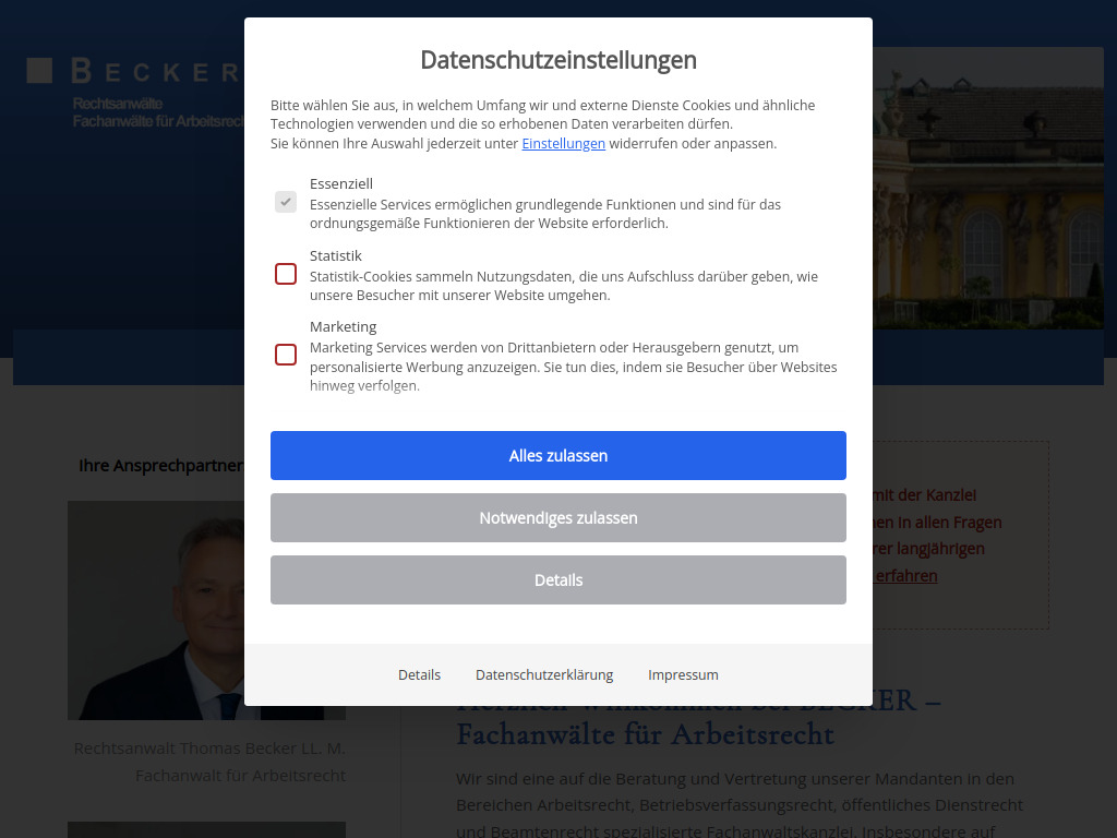 Website von BECKER Rechtsanwälte in Potsdam