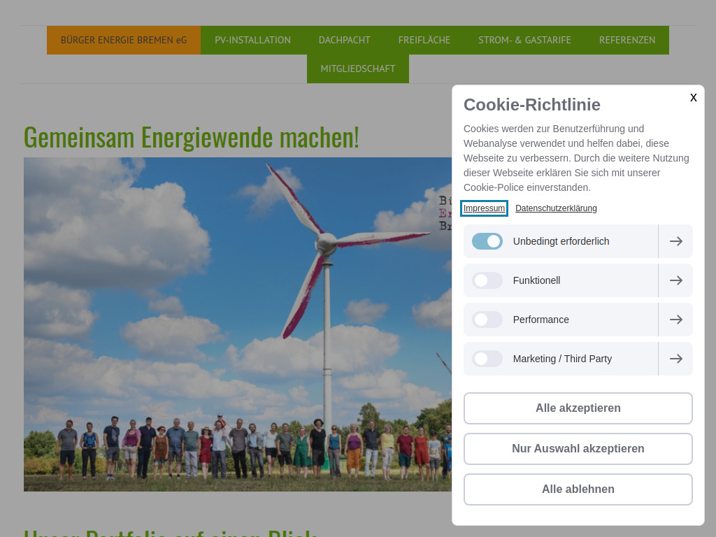 Website von Bürger Energie Bremen eG in Bremen