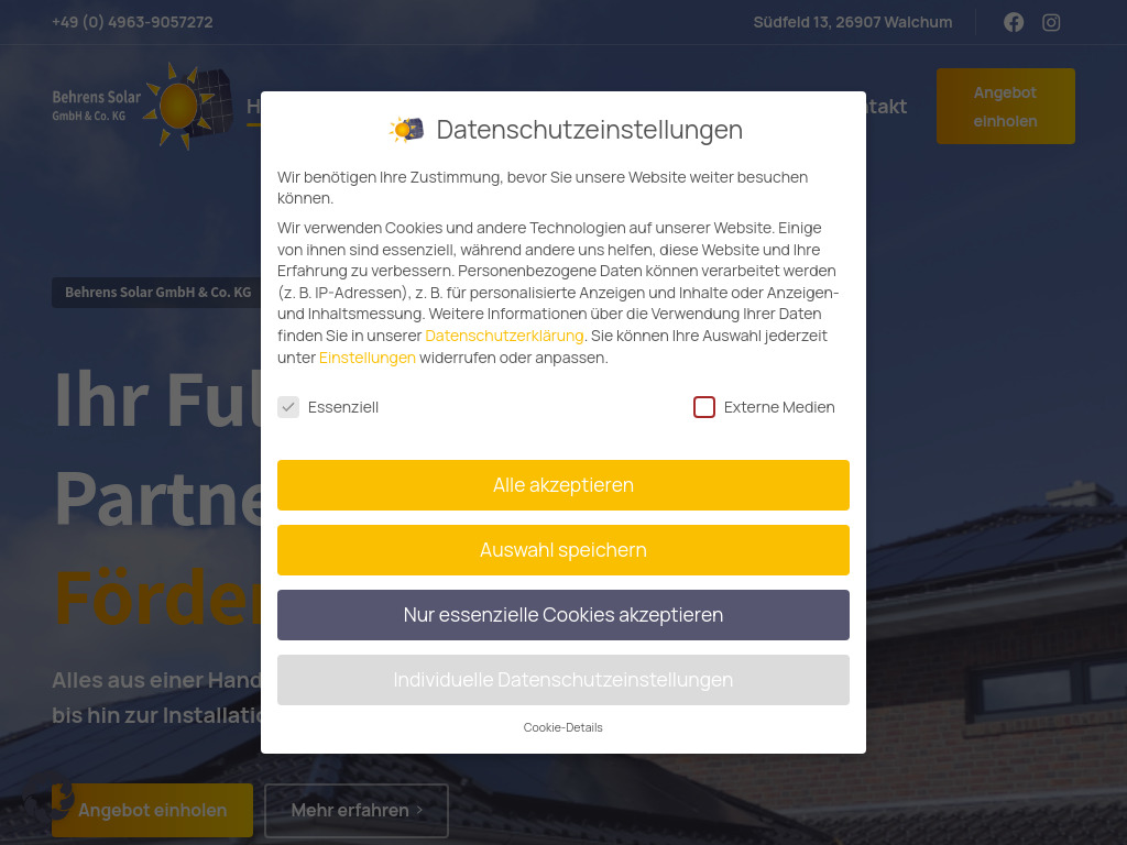 Website von Behrens Solar GmbH & Co. KG in Walchum